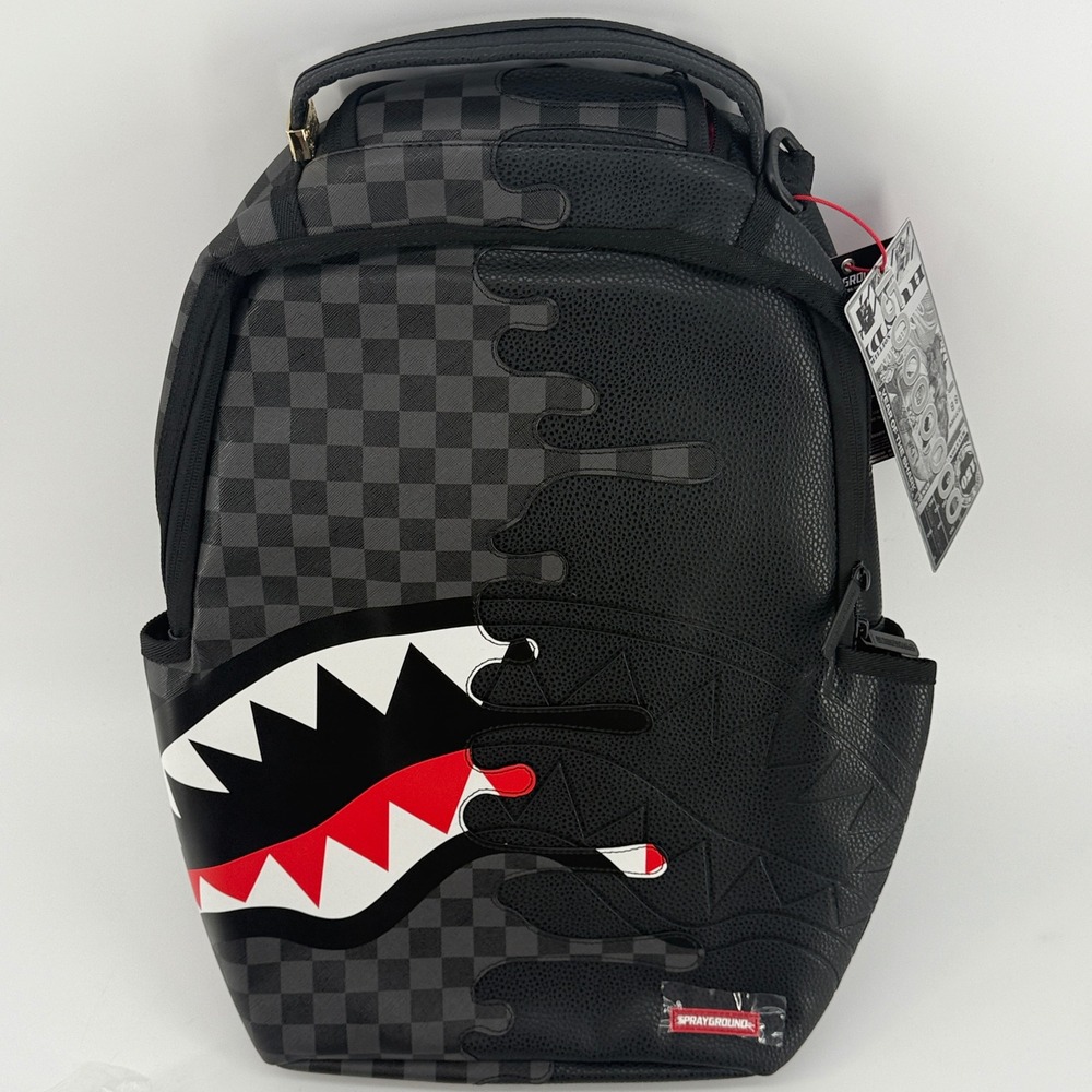 Sprayground Checkered Drip Shark Mouth Vegan Leather Backpack 910B7304NSZ Black